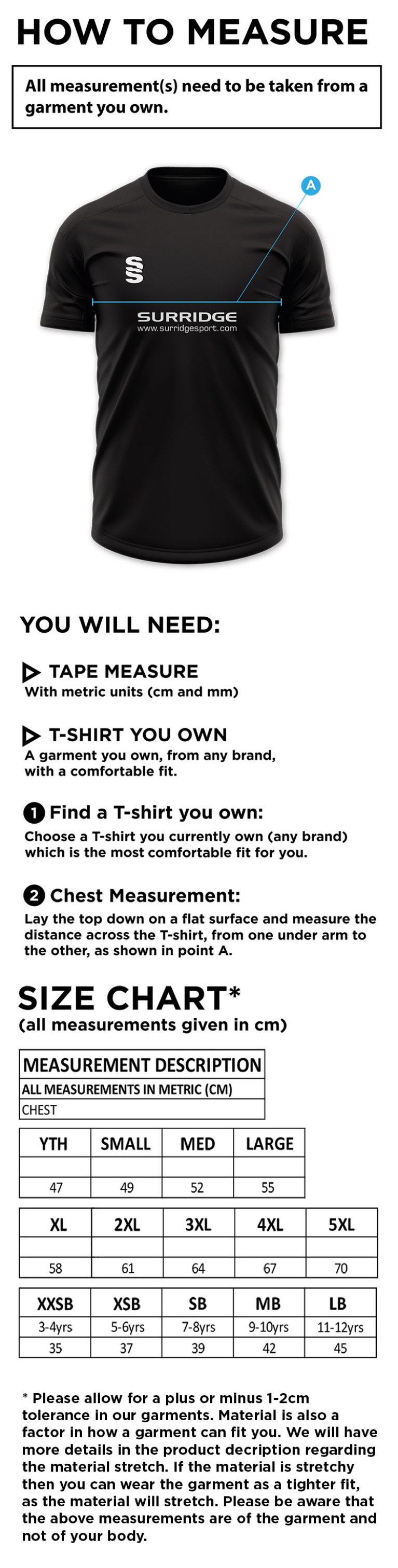 Stalbridge CC - Blade Polo - Size Guide