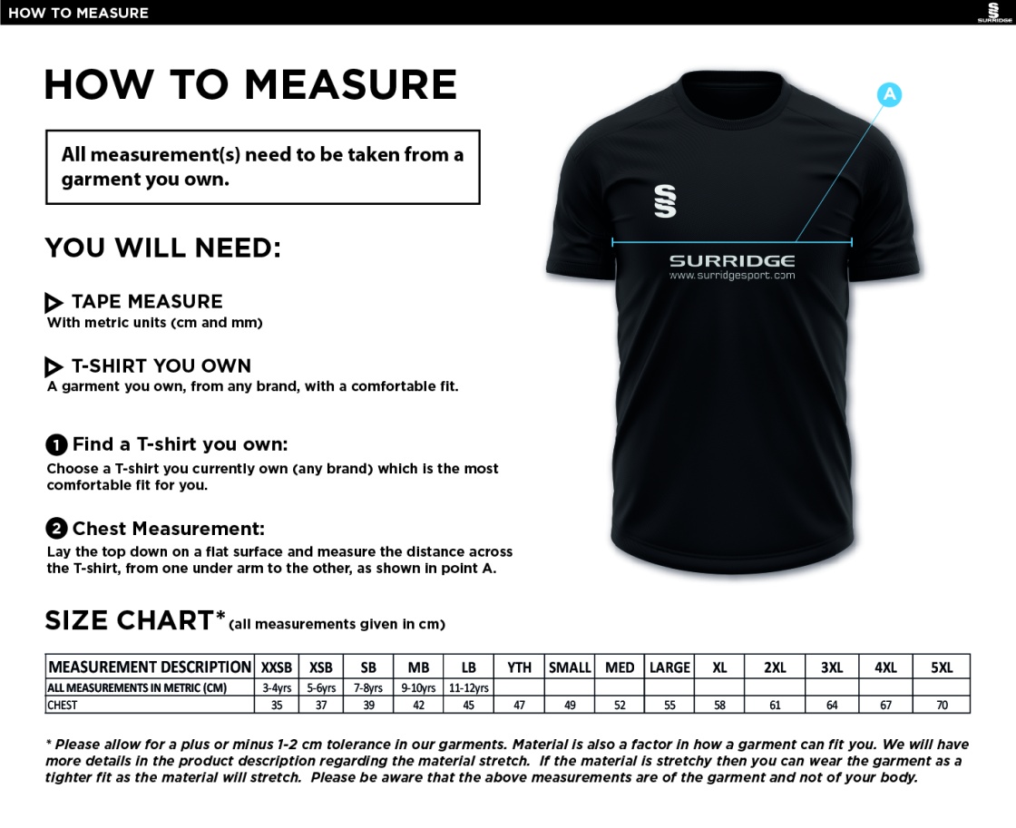 Stalbridge CC - Blade Polo - Size Guide