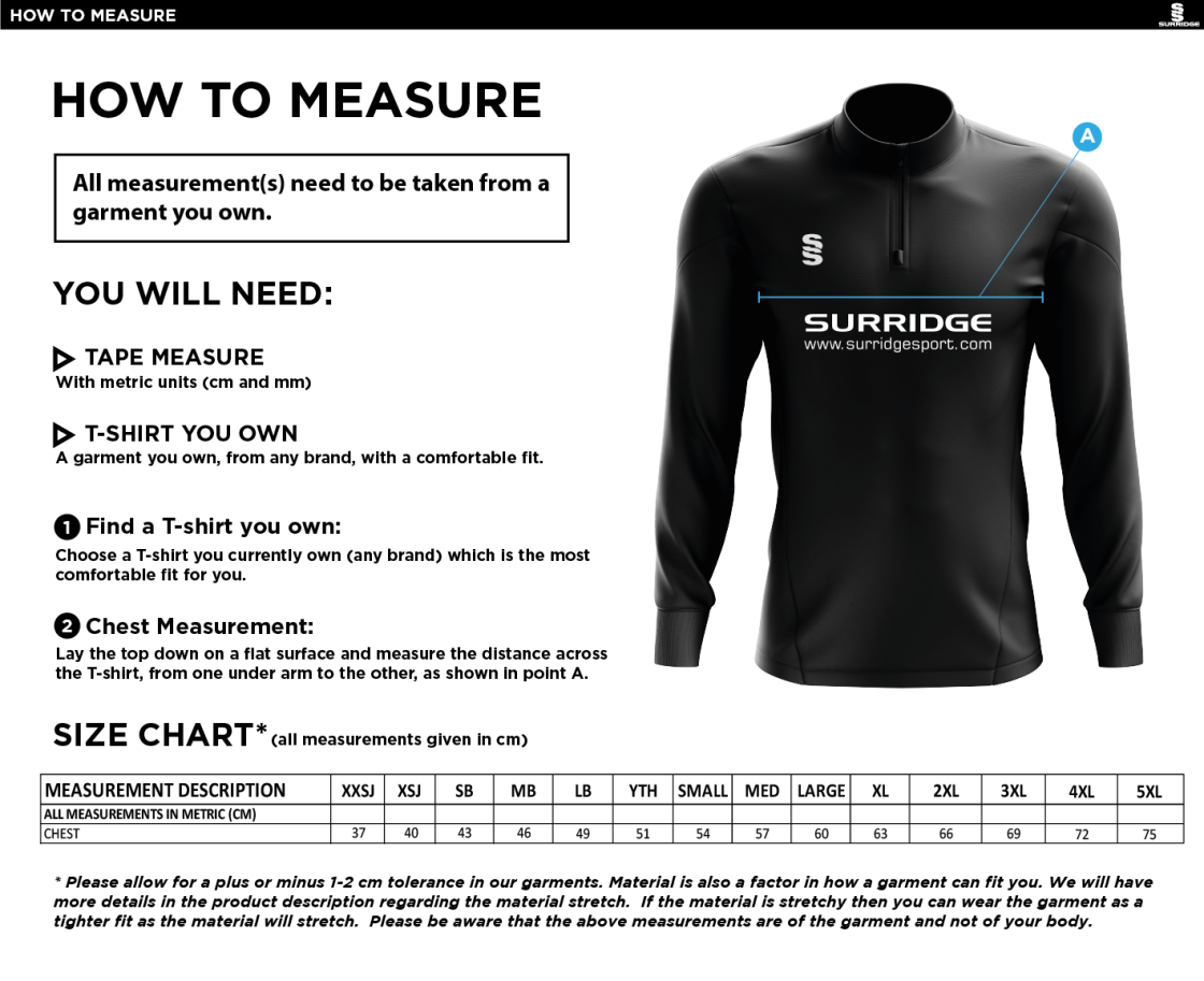 Stalbridge CC - Blade Performance Tops - Size Guide