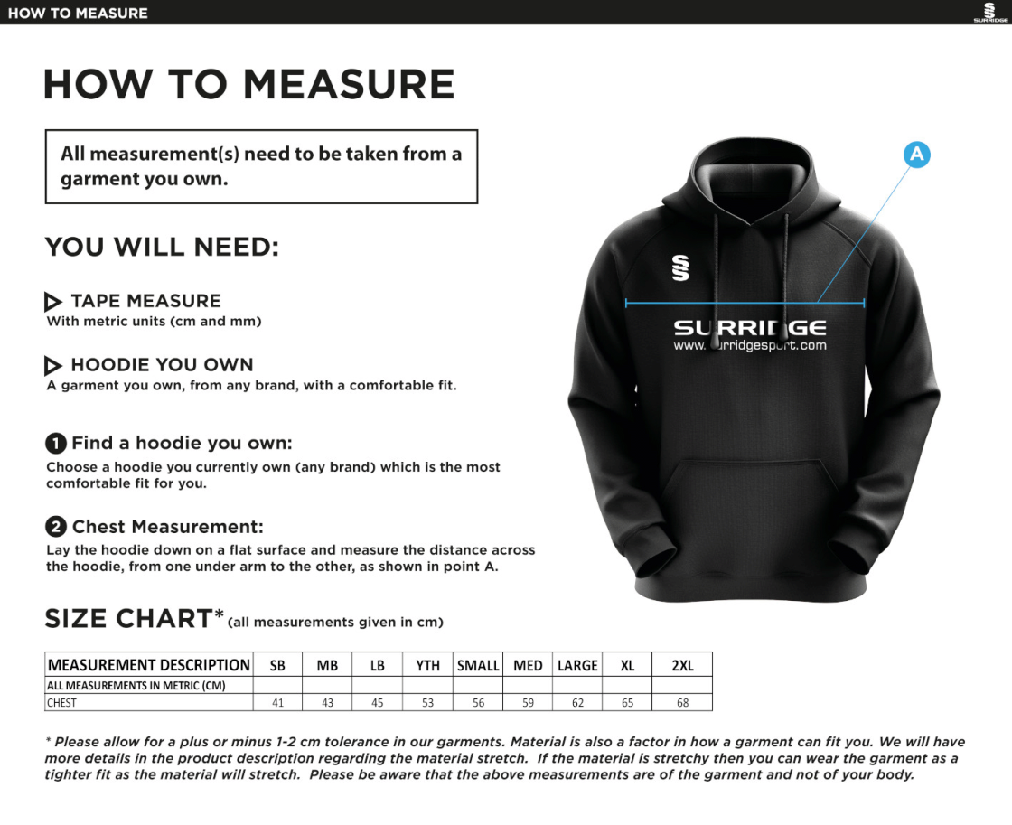 Stalbridge CC - Blade Hoody - Size Guide