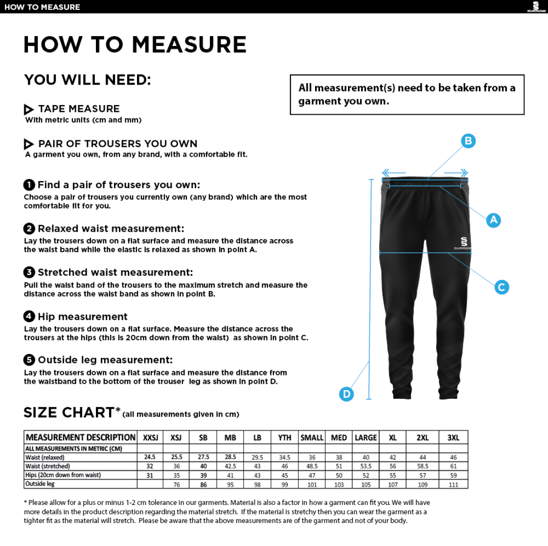 Stalbridge CC - Tek Slim Pants - Size Guide