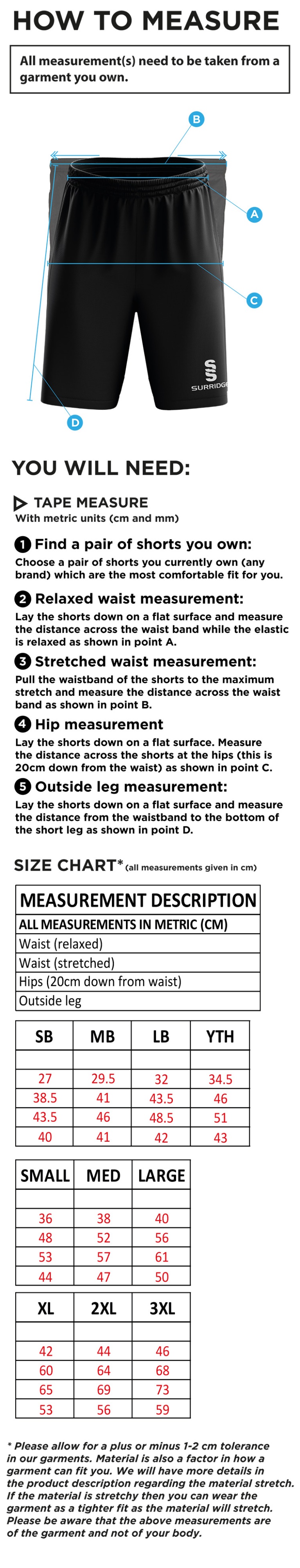 Stalbridge CC - Blade Shorts - Size Guide