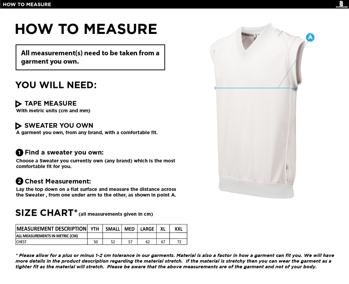 Stalbridge CC - Curve Sleeveless Sweater - Size Guide