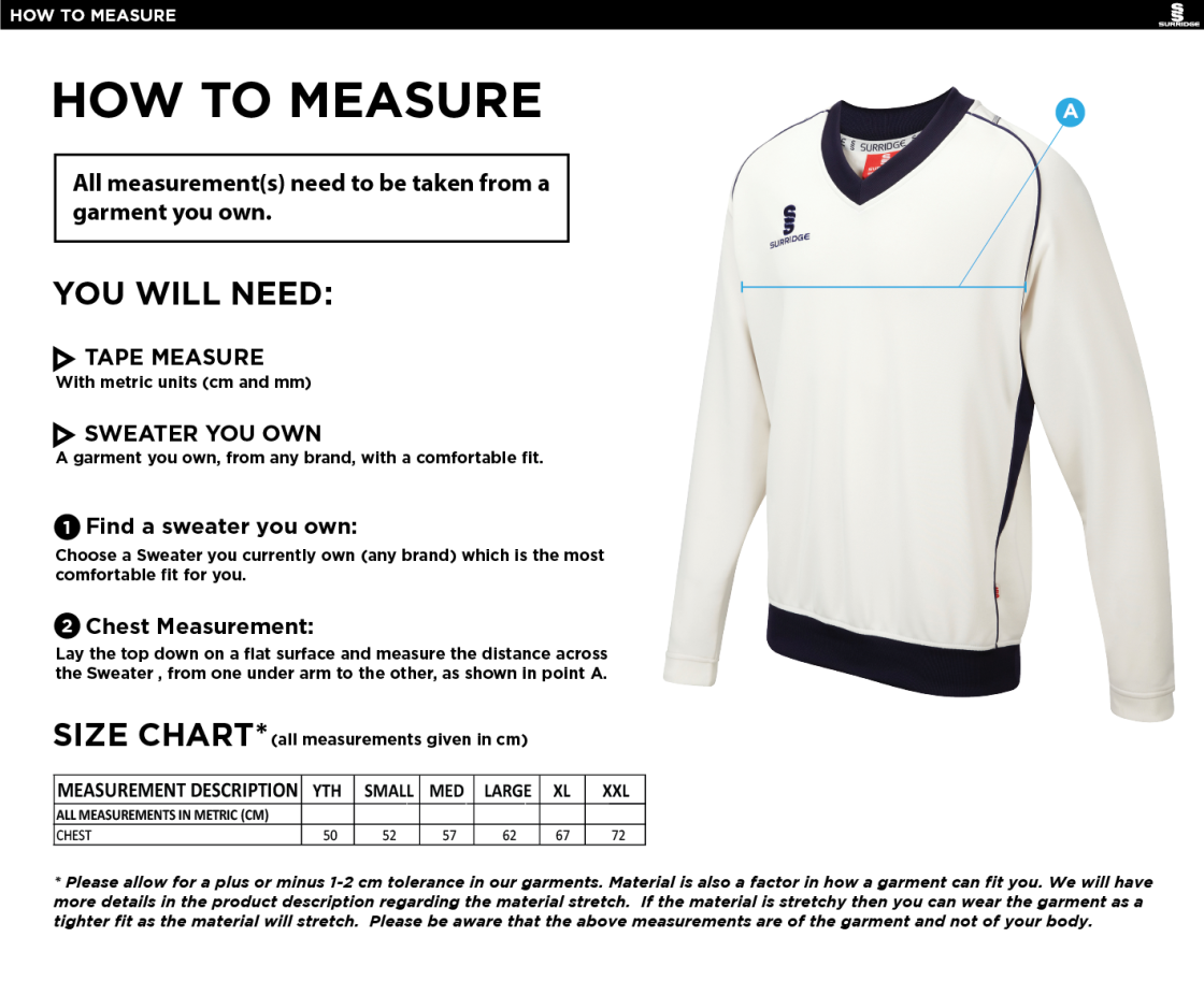 Stalbridge CC - Curve Long Sleeved Sweater - Size Guide